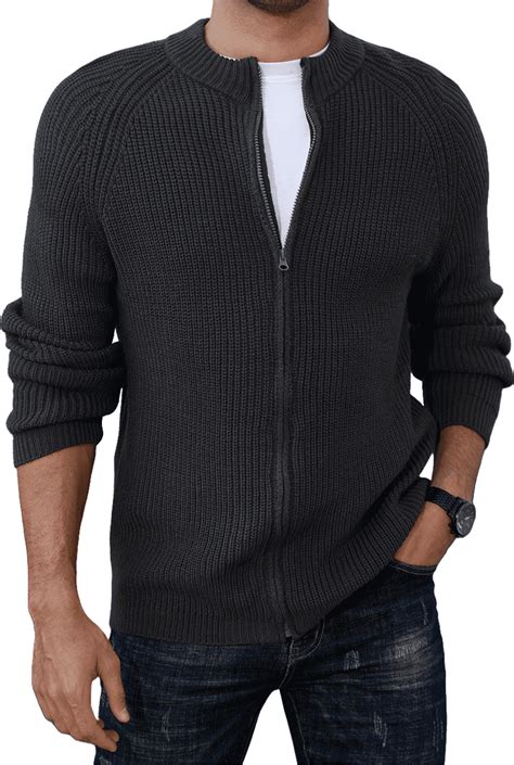 SOMER Men's Cardigan Sweaters Jackets Full Zip Up Long Sleeve Slim Fit ...