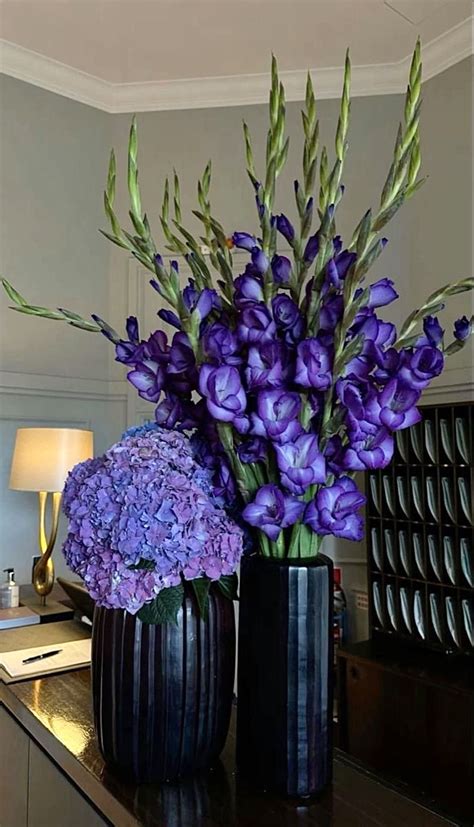 Luxury Purple Flower Arrangement in Black Vases