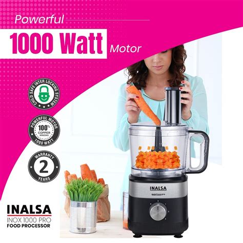 Inalsa Inox 1000 Pro Food Processor 1000W | 2.5L Bowl | Multi-Function ...