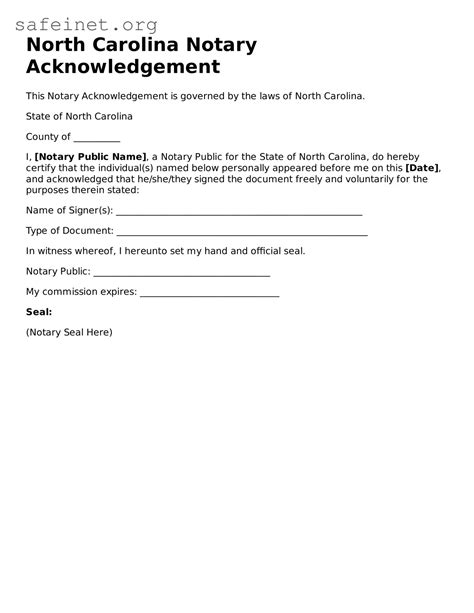 Free North Carolina Notary Acknowledgement PDF Template ≡ SafeInet