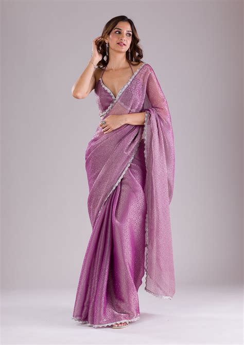 Buy Lavender Stonework Organza Saree - Koskii