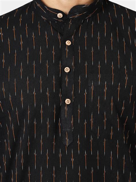 Buy Wintage Men's Ikat Cotton Black Long Kurta