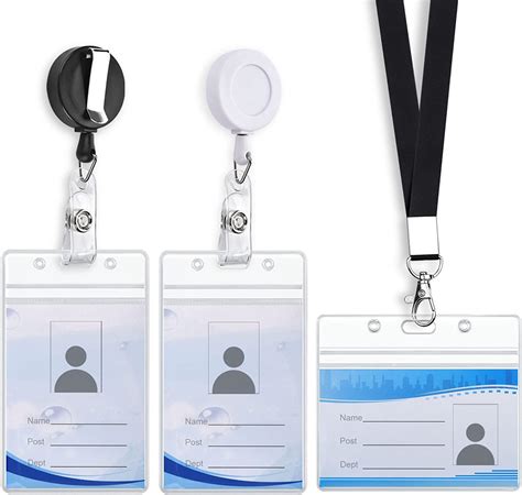 GSGSC3 Pack Badge Holders with Retractable Reel Clip, Black Lanyard and ...