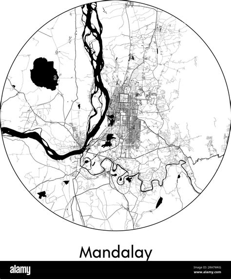 City Map Mandalay Myanmar Asia vector illustration black white Stock ...