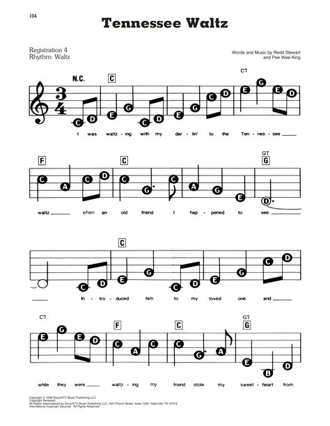 Tennessee Waltz by Patti Page Sheet Music for E-Z Play Today at Sheet ...