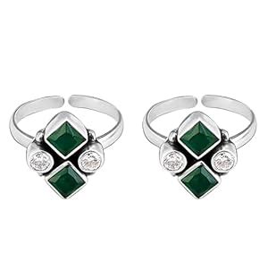 GIVA 925 Silver Oxidised Silver Emerald Toe Rings | Toe Rings for Women ...