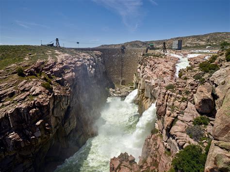 Pathfinder Dam, a masonry dam on the North Platte River, southwest of ...