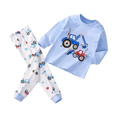 Boy Pajamas Set Kids Crewneck Cute Dinosaur Print Cotton Long Sleeve ...
