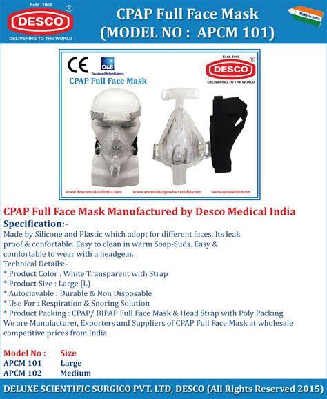 Cpap Full Face Mask | Manufacturer, Exporter & Supplier | DESCO