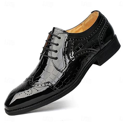 Men's Brown Crocodile Pattern Faux Leather Dress Shoes – Stylish Lace ...