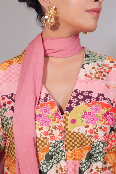 Pink Floral Co-ord Set with Palazzo & Stole