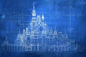 A blueprint illustration of a fantasy castle with grid lines a ...
