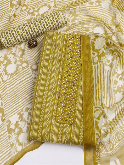 Printed Cotton Blend Unstitched Suit With Dupatta – mbz.in