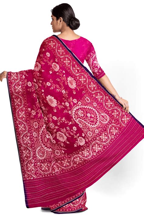Buy Pure Cotton Jamdani Banarasi Handloom Saree Pink Colour – Minakari