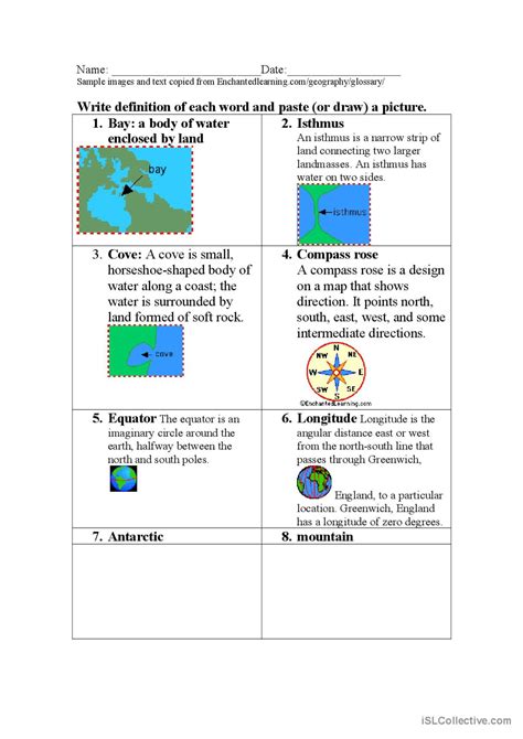 Worksheet: Define geography terms a…: English ESL worksheets pdf & doc