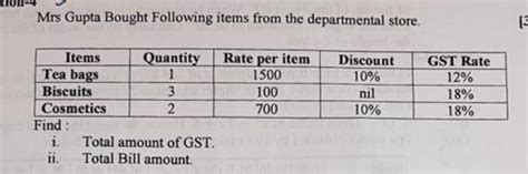 Mrs Gupta Bought Following items from the departmental store. mbw Items ...