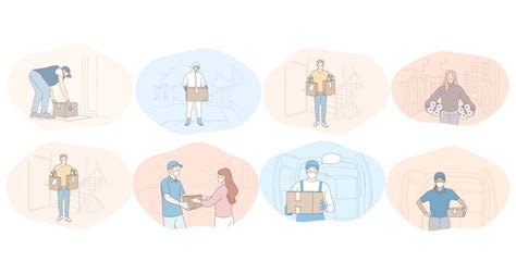 Contactless delivery, courier, online order, purchase, logistics ...