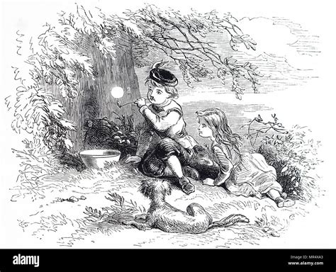Cartoon depicting a young boy blowing bubbles using a little pipe and ...