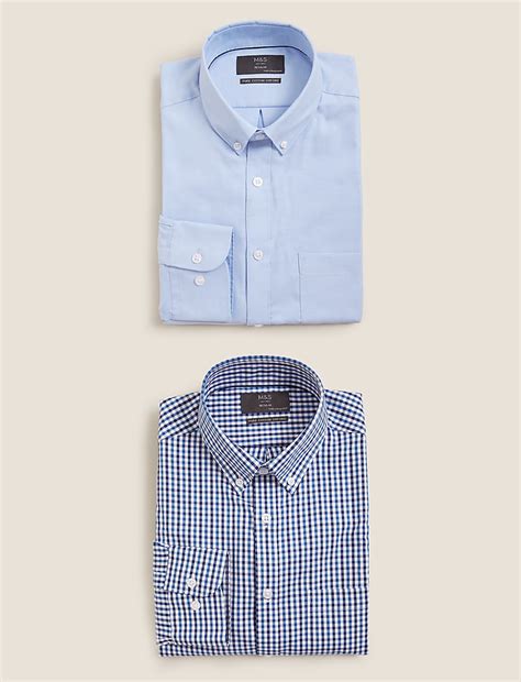 Buy 2 Pack Regular Fit Pure Cotton Oxford Shirts at Marks & Spencer
