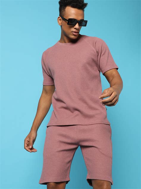 ₹999 | Campus Sutra Men's Mauve Solid Co-ords Regular Fit For Casual ...