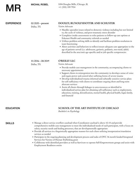 Victim Advocate Resume Samples | Velvet Jobs