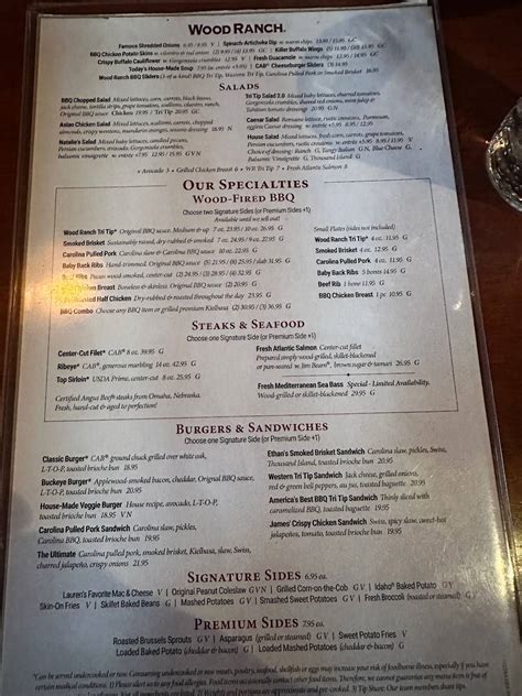 Menu at Wood Ranch BBQ, Cerritos