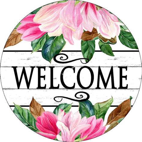 Welcome Wreath Sign,floral Wreath Sign,pink Magnolia Wreath Sign, Signs for Wreaths, Wreath ...