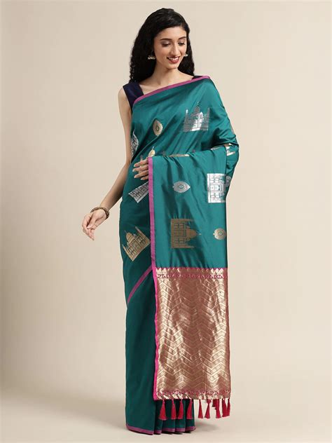 Shop Trendy Rama Silk Blend Banarasi Saree at Vastranand