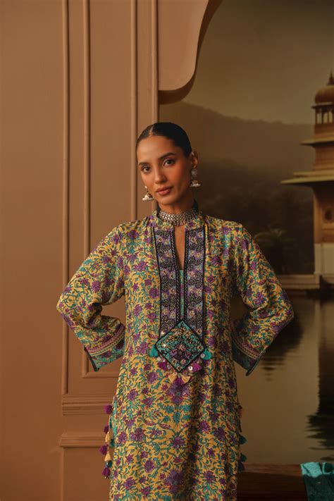 GULSHAN STRAIGHT LONG KURTA WITH PANT AND DUPATTA - SET OF 3 – Tasha India