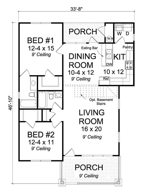 Cottage Style House Plan - 2 Beds 2 Baths 1147 Sq/Ft Plan #513-2084 ...