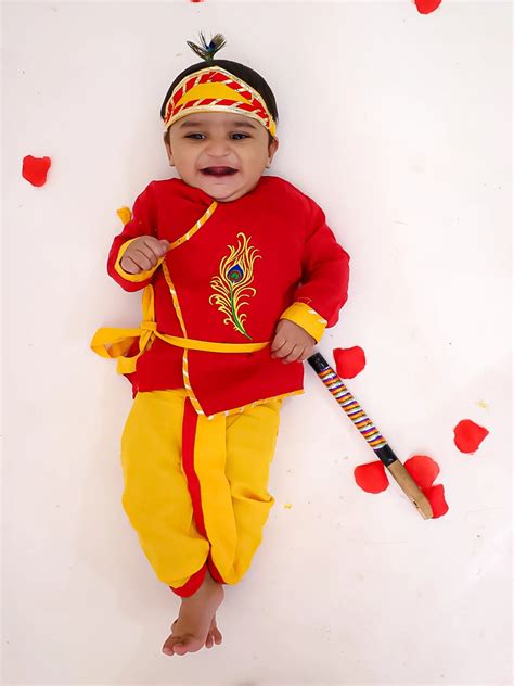 BownBee Pure Cotton Embroidered Kanhaiya Dhoti Kurta With Bansuri , Mu