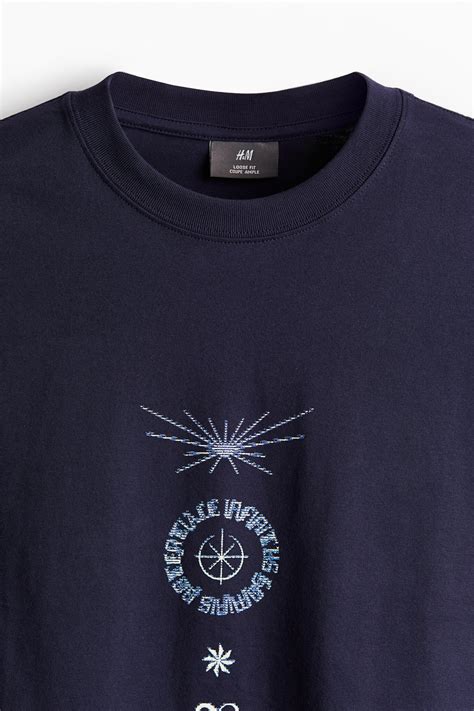 Loose Fit Printed T-shirt - Dark blue/Unlimited - Men | H&M IN