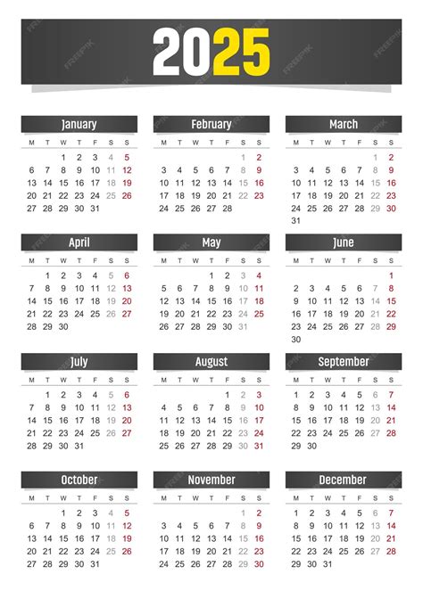 Las semanas del calendario del año nuevo 2025 comienzan el lunes ...