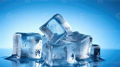 Group of melting ice cube isolated on blue background. AI Generated ...