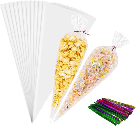Amazon.com: NPLUX 100 Pack Clear Cellophane Bags Cone Shaped Cellophane ...