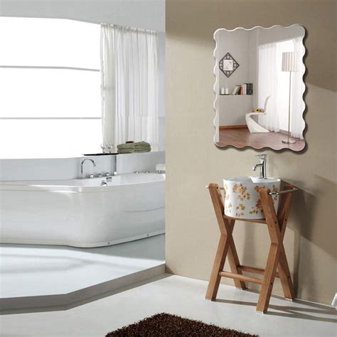 Frameless Beveled Rectangular Ridge Wall Mirror, Modern Frameless Mirr ...