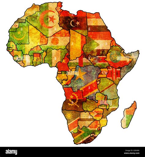 african union on actual vintage political map of africa with flags Stock Photo - Alamy