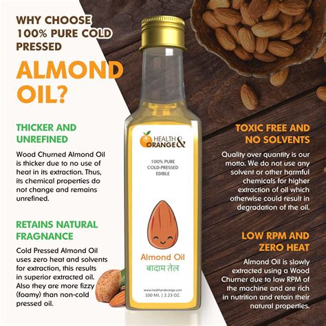 Pure Cold Pressed Edible Almond Oil for Cooking, Skin and Hair - 100% ...