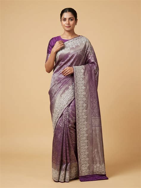 Buy Wine embroidered saree with rich detailing | KALKI Fashion India