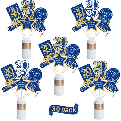 Buy Graduation Decorations 2022-30 Pack Blue and Gold Grad Centerpiece ...
