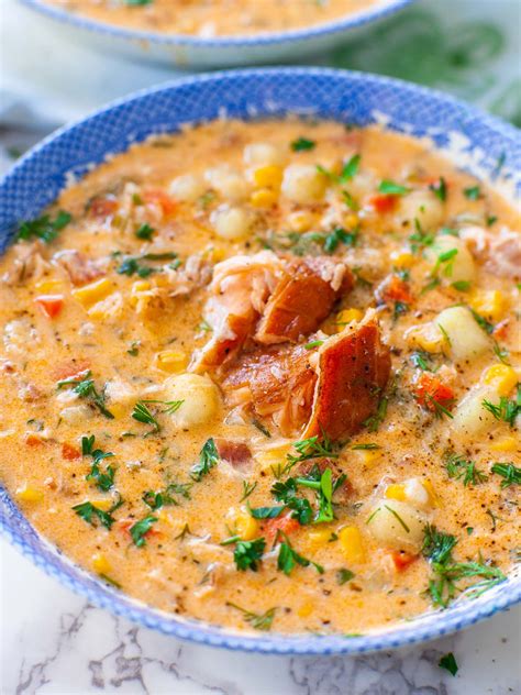 Creamy Smoked Salmon Chowder with Bacon & Corn (video) - Tatyanas ...
