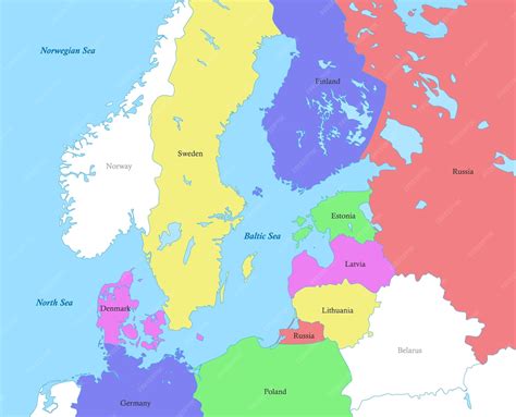 Premium Vector | Map of baltic sea region with borders of the countries