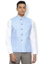 Buy Men Blue Print Party Nehru Jacket Online - 662098 | Van Heusen