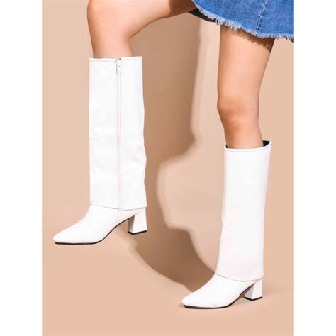 Buy SHUZ TOUCH Women White Knee High Slouch Casual Boots Online