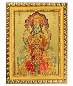 Bm Traders Elegant Golden Foil Photo of Vishnuji with Lakshmi in Golden ...