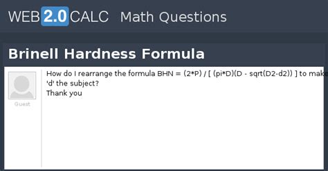 View question - Brinell Hardness Formula