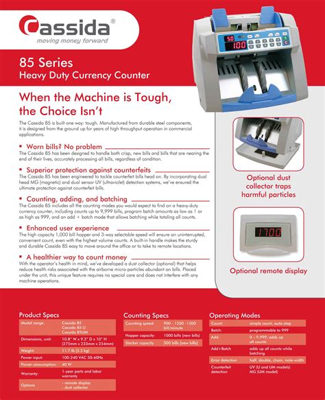Cassida 85 Heavy Duty Professional Currency Counter with Optional ...