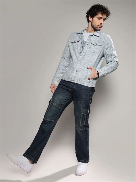 ₹2,099 | Campus Sutra Men's Light Blue Heavily Washed Denim Jacket ...