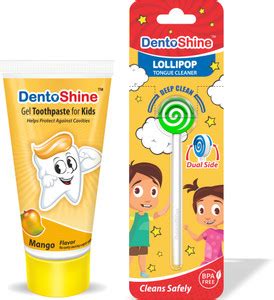 Dentoshine Gel Toothpaste for Kids (Mango) with Lollipop Tongue Cleaner ...