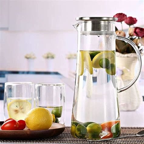 Buy Machak Hexa Glass Water Jug with Lid Beverage Dispenser, Clear ...